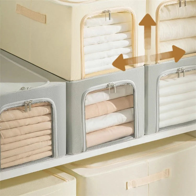53L Oxford Cloth Steel Frame Storage Box Closet Organizer with Clear Window