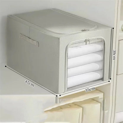 53L Oxford Cloth Steel Frame Storage Box Closet Organizer with Clear Window