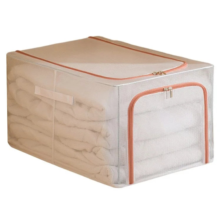 55L Storage Box Transparent PVC Metal Frame Organizer for Clothes Blankets Bedding