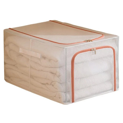 55L Storage Box Transparent PVC Metal Frame Organizer for Clothes Blankets Bedding