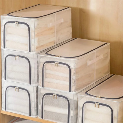 55L Storage Box Transparent PVC Metal Frame Organizer for Clothes Blankets Bedding