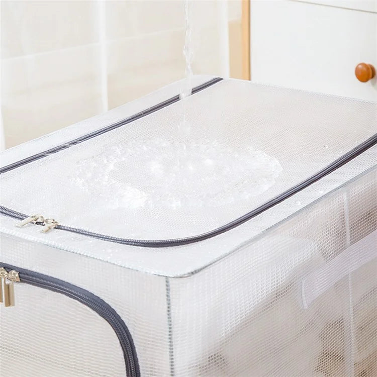55L Storage Box Transparent PVC Metal Frame Organizer for Clothes Blankets Bedding