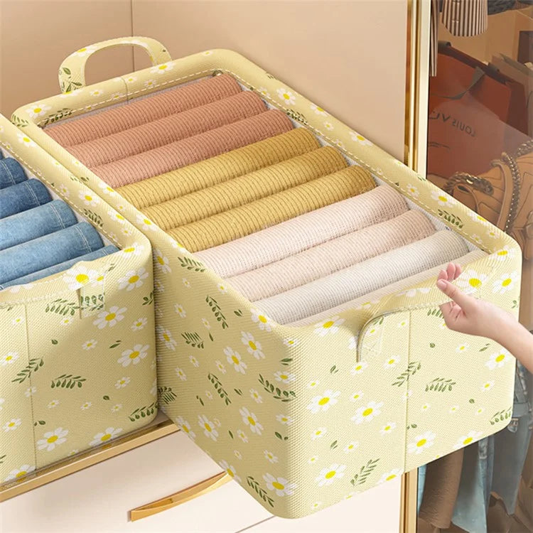 JJTZ 47 x 28 x 20cm Daisy Pattern Folding Clothes Organizer Cabinet Storage Box