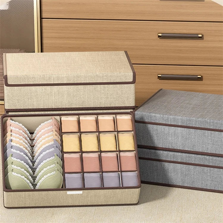 JJTZ 44 x 29 x 12.5cm 3-in-1 Drawer Style 17 Grids Storage Box with Lid for Underwear and Socks