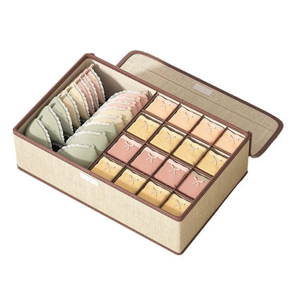 JJTZ 44 x 29 x 12.5cm 3-in-1 Drawer Style 17 Grids Storage Box with Lid for Underwear and Socks