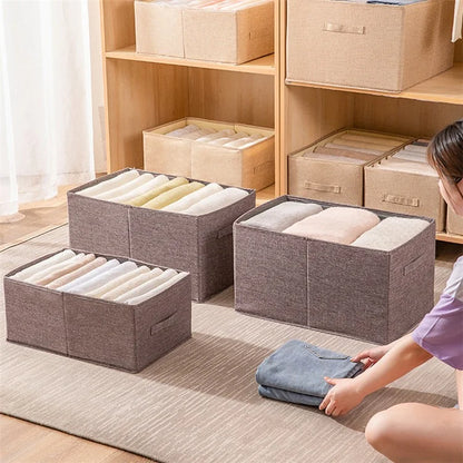 30L Imitation Linen Storage Box Washable Foldable Wardrobe Organizer