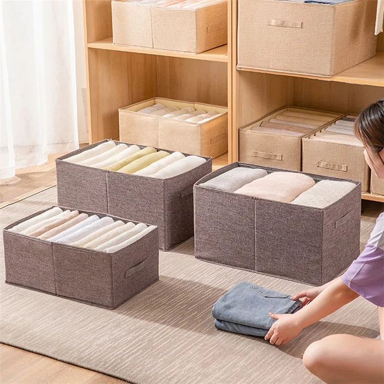 30L Imitation Linen Storage Box Washable Foldable Wardrobe Organizer