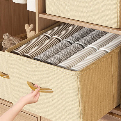 42L Collapsible Washable Storage Box Imitation Linen Organizer for Clothes Bedding