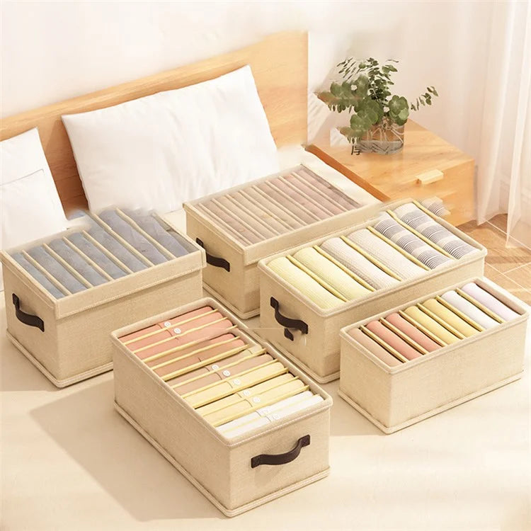 9 Grids Storage Box with Lid Clear Window Foldable Clothes Drawer Organizer