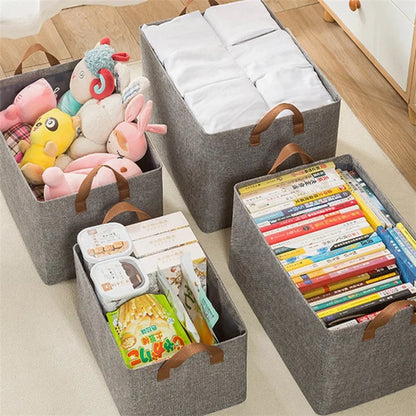 70L Imitation Linen Storage Box Wardrobe Foldable Organizer with Metal Frame