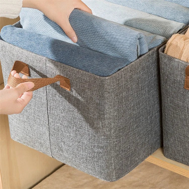 70L Imitation Linen Storage Box Wardrobe Foldable Organizer with Metal Frame