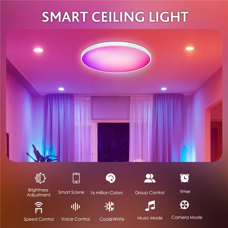 LED Ceiling Light Adjustable 48W US Plug Smart Night Light Lamp for Living Bed Dining Room House