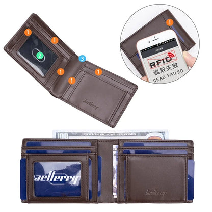 BAELLERRY K9311-K9312 RFID Blocking Bifold Leather Pocket Wallet RFID Blocking Card Bag Coin Purse Carbon Fiber