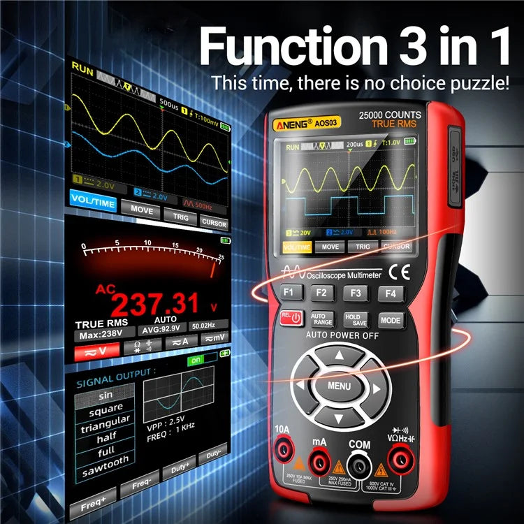 ANENG AOS03 Digital Oscilloscope Multimeter Signal Generator Waveform Output Handheld Multimeter