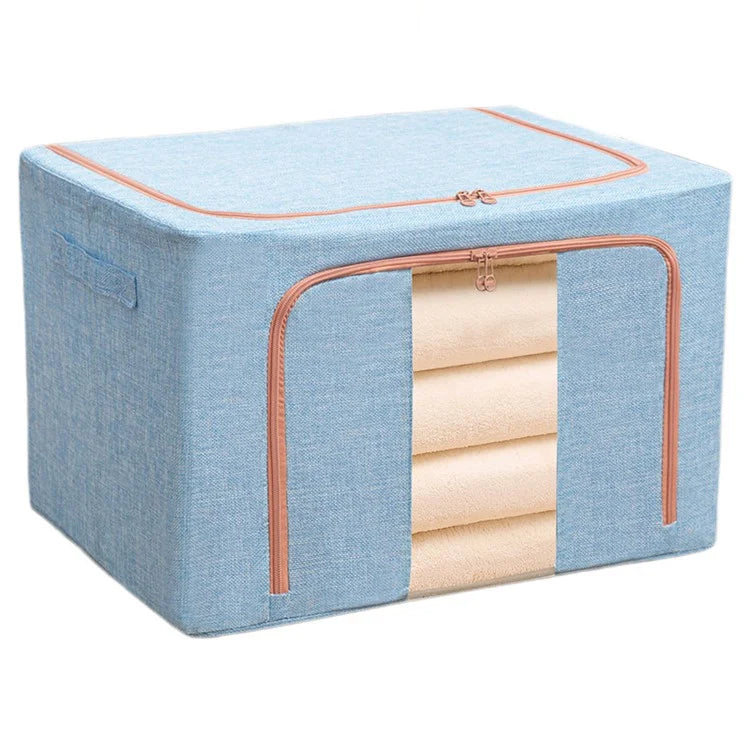 66L 50x40x33cm Clothes Storage Box Linen Cloth Organizer with Single Clear Window