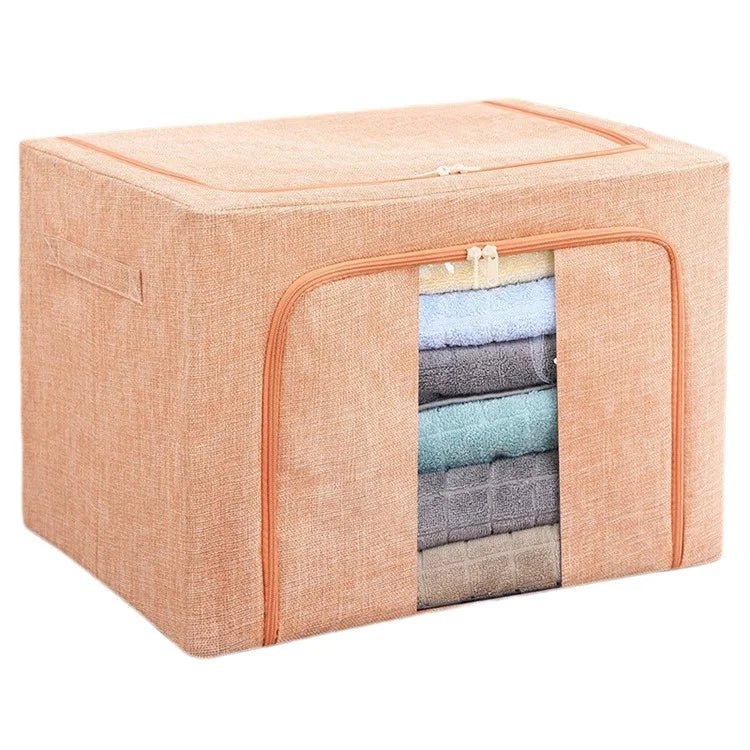 66L 50x40x33cm Clothes Storage Box Linen Cloth Organizer with Single Clear Window