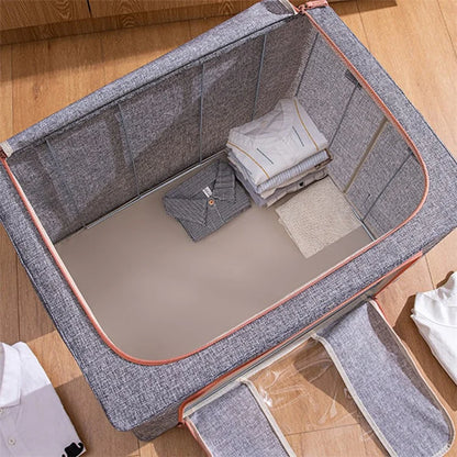 66L 50x40x33cm Clothes Storage Box Linen Cloth Organizer with Single Clear Window