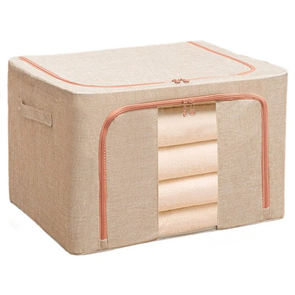 66L 50x40x33cm Clothes Storage Box Linen Cloth Organizer with Single Clear Window