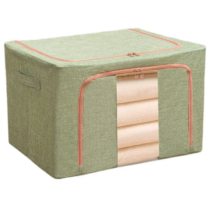66L 50x40x33cm Clothes Storage Box Linen Cloth Organizer with Single Clear Window