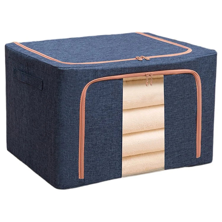 66L 50x40x33cm Clothes Storage Box Linen Cloth Organizer with Single Clear Window