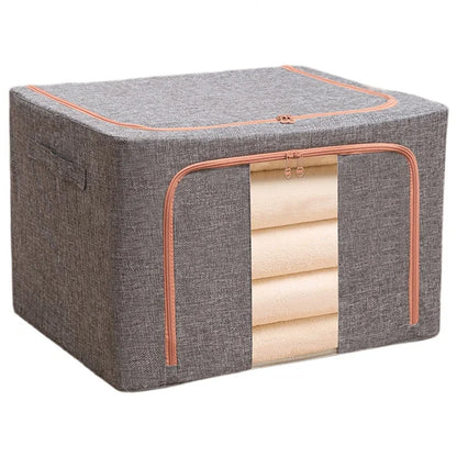 66L 50x40x33cm Clothes Storage Box Linen Cloth Organizer with Single Clear Window