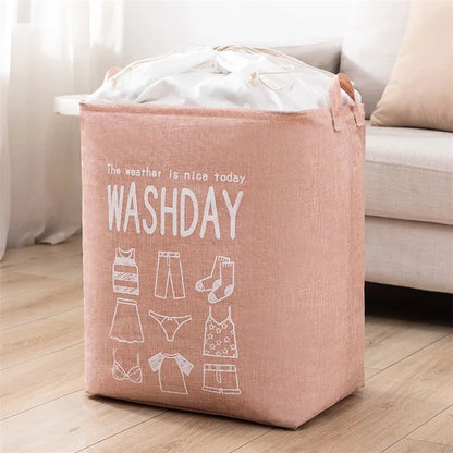 75L 43x33x53cm Drawstring Laundry Bag Cotton Linen Foldable Clothes Bag