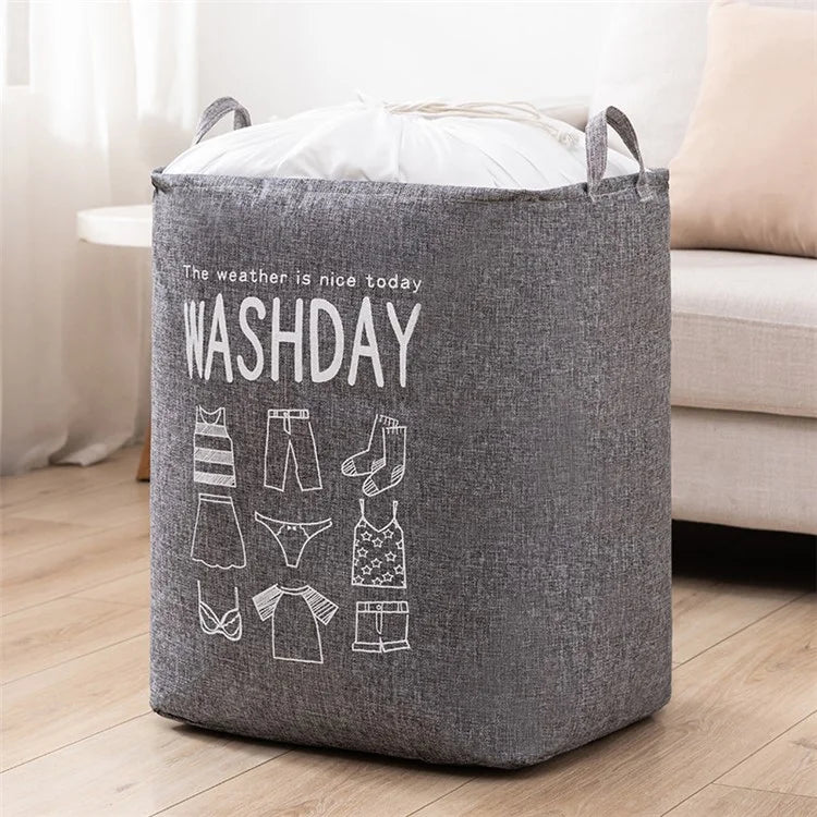 75L 43x33x53cm Drawstring Laundry Bag Cotton Linen Foldable Clothes Bag