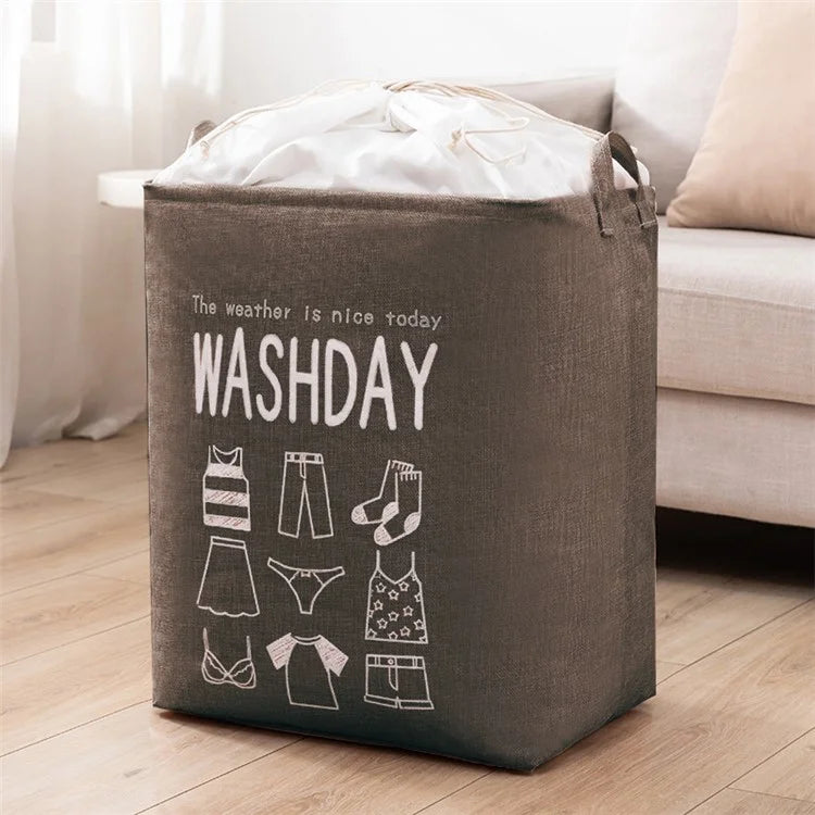75L 43x33x53cm Drawstring Laundry Bag Cotton Linen Foldable Clothes Bag