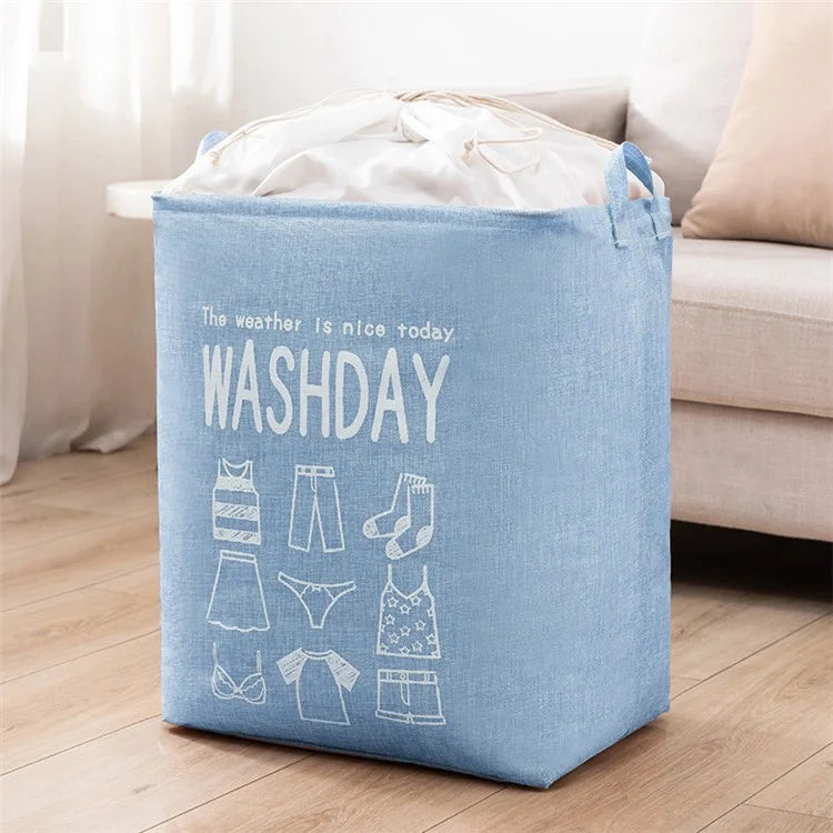 75L 43x33x53cm Drawstring Laundry Bag Cotton Linen Foldable Clothes Bag