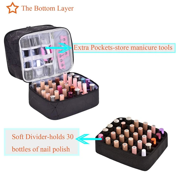 Nail Polish Storage Bag Double Layer Portable Manicure Tools Organizer Tote Bag