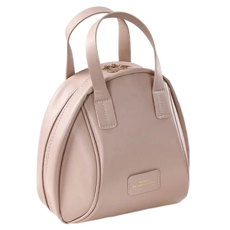 Handheld Shell Makeup Bag Large Capacity PU Leather+Polyester Travel Toiletries Storage Bag