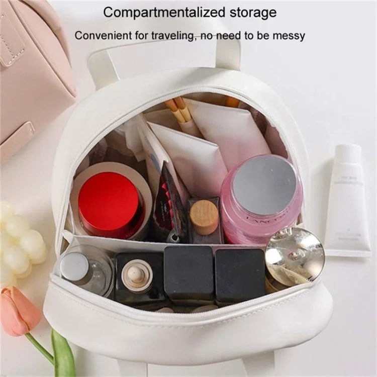 Handheld Shell Makeup Bag Large Capacity PU Leather+Polyester Travel Toiletries Storage Bag
