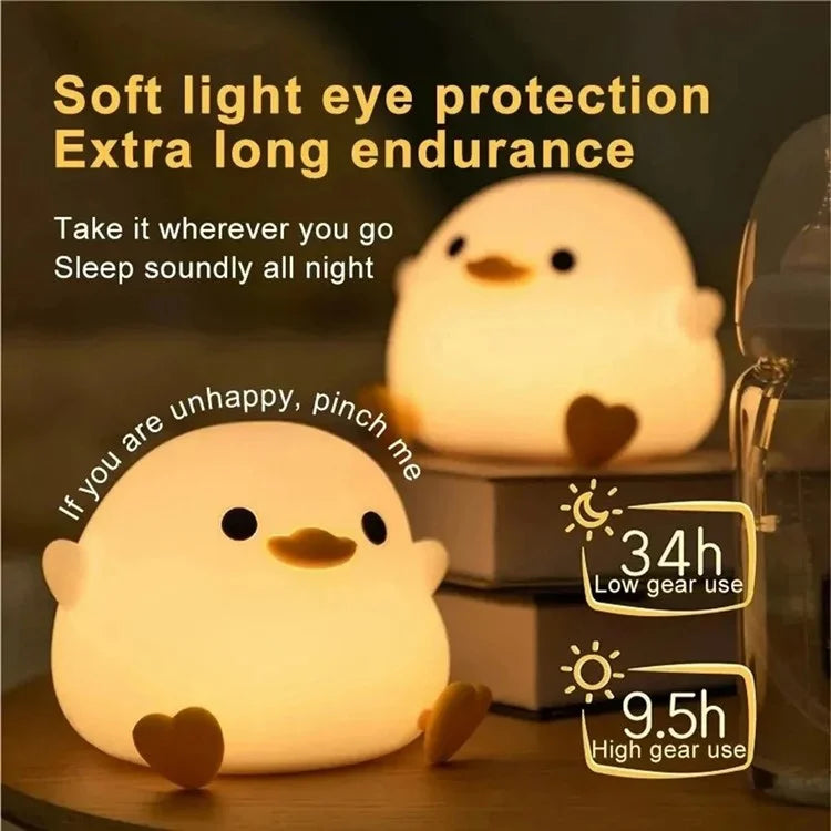 Cute Cartoon Duck Night Light Eye Protection Tap Dimmable Table Lamp with Timer