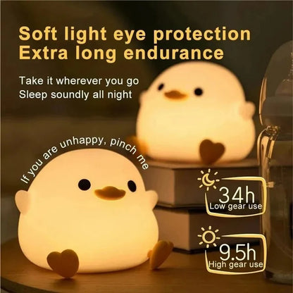 Cute Cartoon Duck Night Light Eye Protection Tap Dimmable Table Lamp with Timer