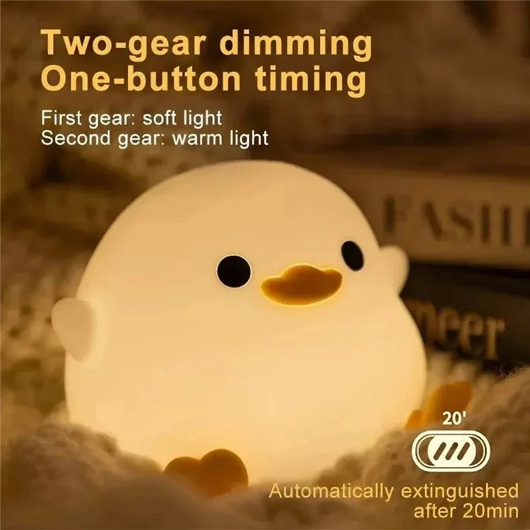 Cute Cartoon Duck Night Light Eye Protection Tap Dimmable Table Lamp with Timer