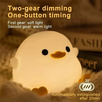 Cute Cartoon Duck Night Light Eye Protection Tap Dimmable Table Lamp with Timer