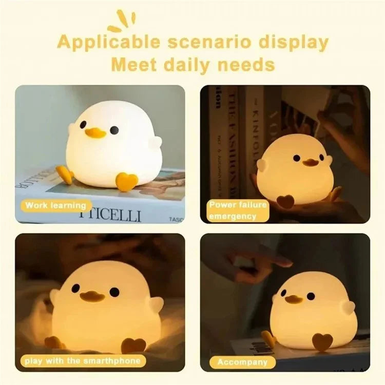 Cute Cartoon Duck Night Light Eye Protection Tap Dimmable Table Lamp with Timer