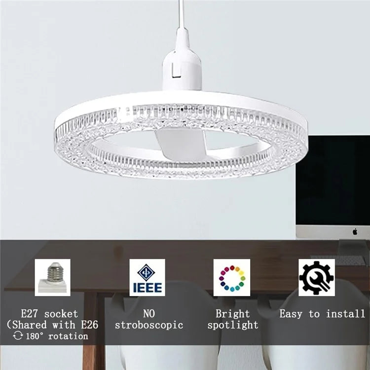 E27 18W Round LED Crystal Light Energy Saving Bedroom Dining Room Lamp, White Light 18cm