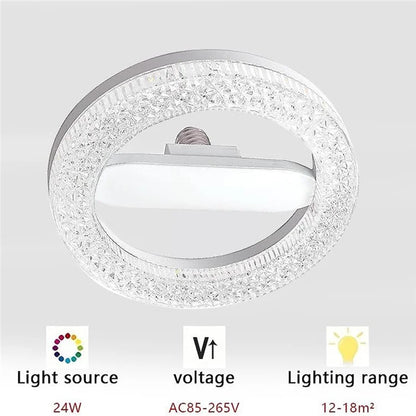 E27 18W Round LED Crystal Light Energy Saving Bedroom Dining Room Lamp, White Light 18cm
