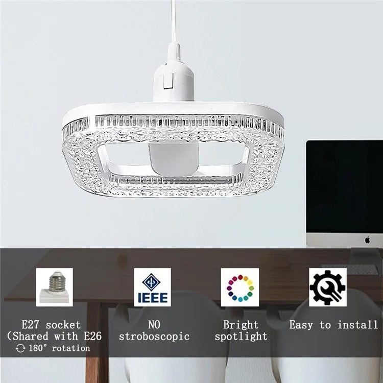 E27 24W Square LED Crystal Light Energy Saving Bedroom Dining Room Home Lamp, White Light 23cm