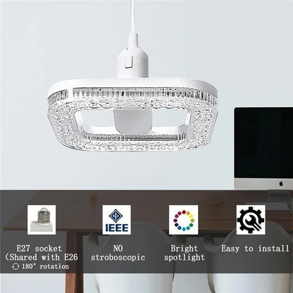 E27 24W Square LED Crystal Light Energy Saving Bedroom Dining Room Home Lamp, White Light 23cm