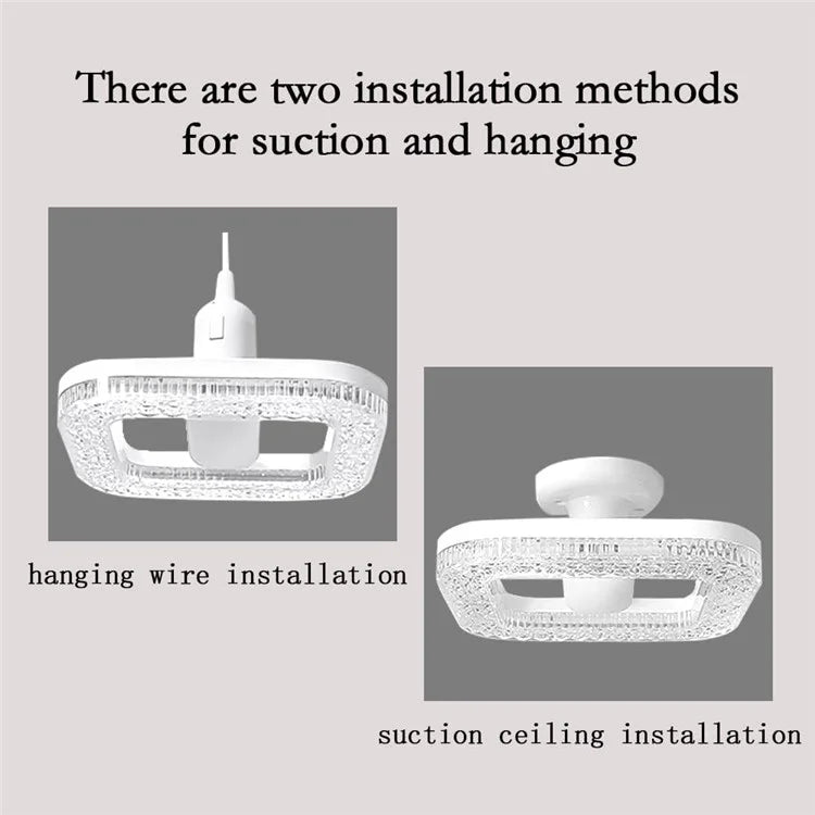 E27 24W Square LED Crystal Light Energy Saving Bedroom Dining Room Home Lamp, White Light 23cm