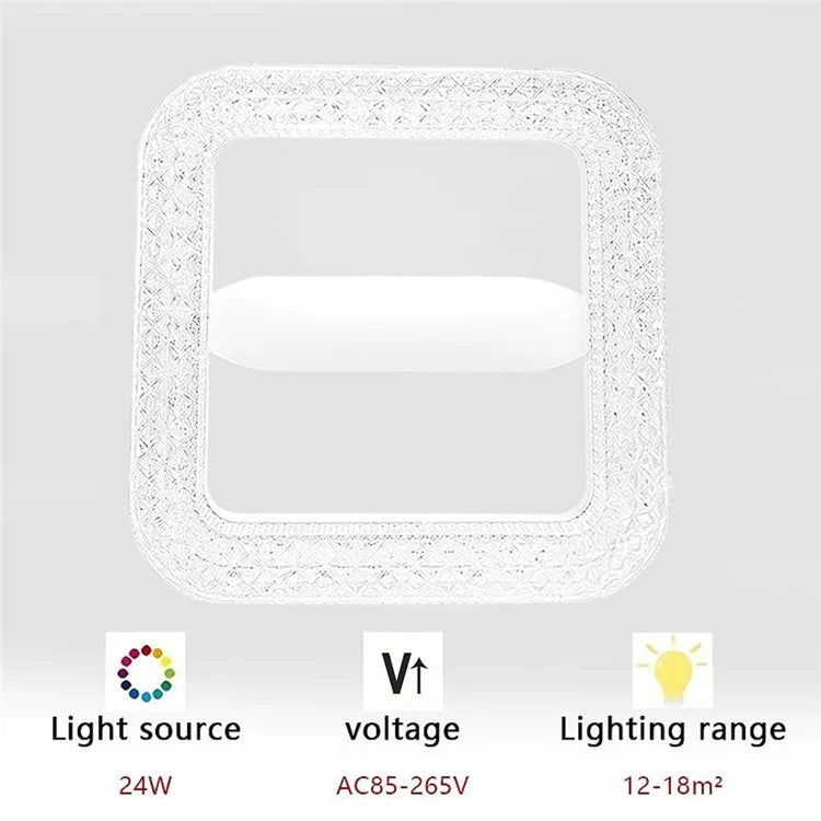 E27 24W Square LED Crystal Light Energy Saving Bedroom Dining Room Home Lamp, White Light 23cm