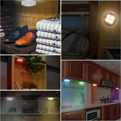 6Pcs Cabinet Bedside Round Lamp Dimmable Timing RGB LED Night Light with 2 Remote Control