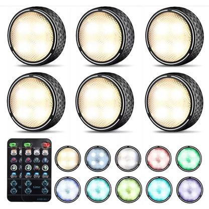 6Pcs Cabinet Bedside Round Lamp Dimmable Timing RGB LED Night Light with 2 Remote Control