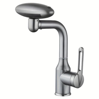 Wash Basin Rotatable Four Modes Hot and Cold Water Faucet Home Bathroom Tap with 2 Water Inlet Pipes - Grey