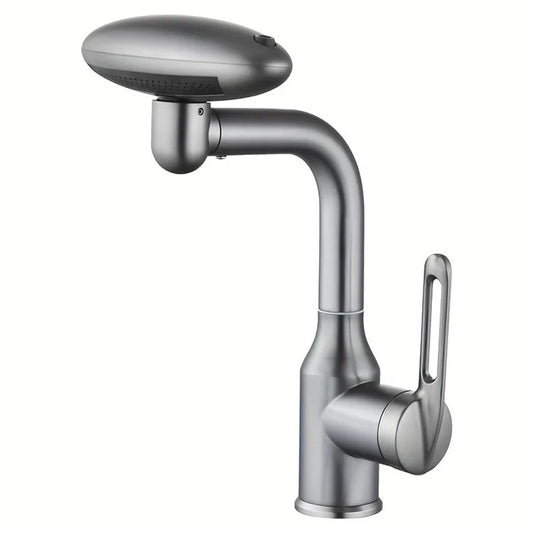 Wash Basin Rotatable Four Modes Hot and Cold Water Faucet Home Bathroom Tap with 2 Water Inlet Pipes - Grey