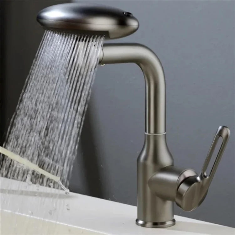 Wash Basin Rotatable Four Modes Hot and Cold Water Faucet Home Bathroom Tap with 2 Water Inlet Pipes - Grey