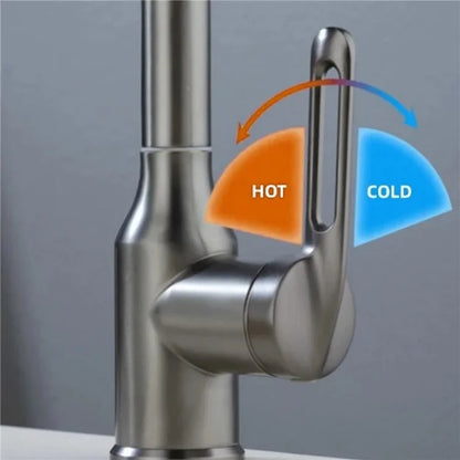 Wash Basin Rotatable Four Modes Hot and Cold Water Faucet Home Bathroom Tap with 2 Water Inlet Pipes - Grey