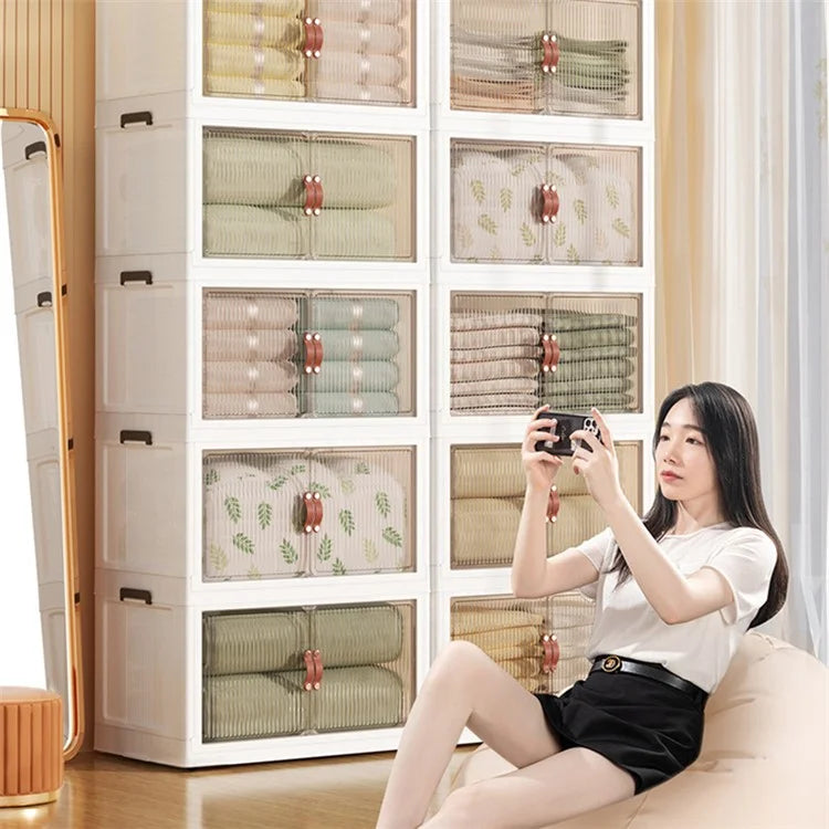 45*27*125.5cm 5 Layers Clear Shoes Clothing Storage Box PP+HIPS+TPR Home Clothes Snack Toy Storage Cabinet
